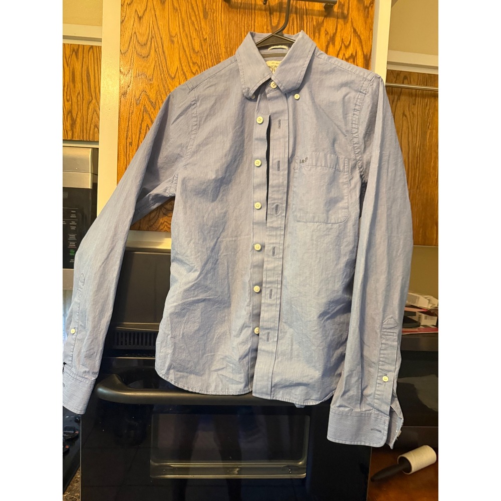 Abercrombie‎ & Fitch Mens Muscle Fit Button Down Shirt Blue White Stripe Small